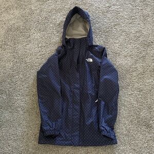 The North Face Women’s Revolve Parka Navy Blue with White Dots rain jacket XS